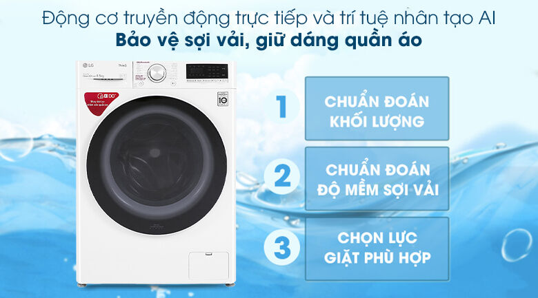 máy giặt lg inverter 8.5 kg fv1408s4w - công nghệ dd và ai