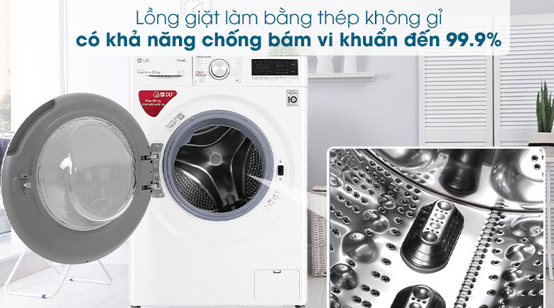máy giặt lg inverter 8.5 kg fv1408s4w - thép không gỉ