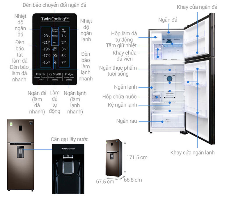 kích thước tủ lạnh samsung inverter 360 lít rt35k5982dx/sv