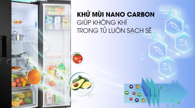 lọc sạch không khí với bộ lọc than hoạt tính - tủ lạnh samsung inverter 617 lít rs64r53012c/sv