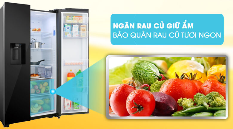 ngăn rau củ giữ ẩm, bảo quản rau củ tươi ngon - tủ lạnh samsung inverter 617 lít rs64r53012c/sv