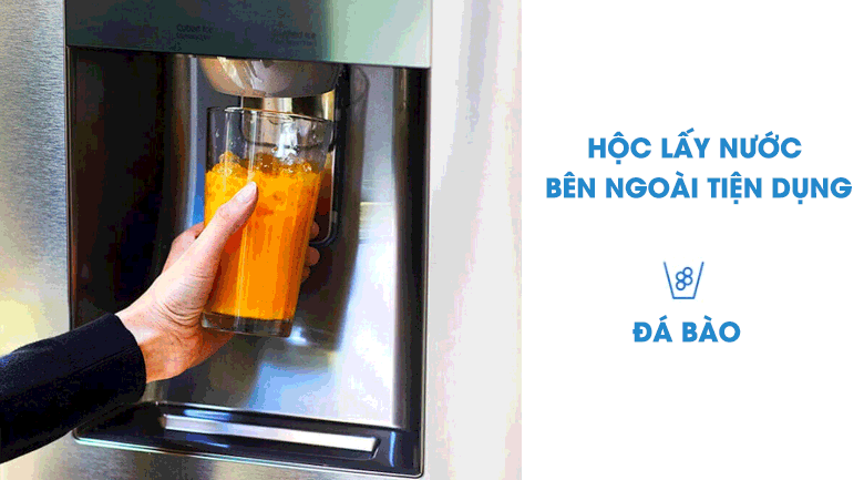 có hộc lấy nước bên ngoài vô cùng tiện lợi - tủ lạnh samsung inverter 617 lít rs64r53012c/sv