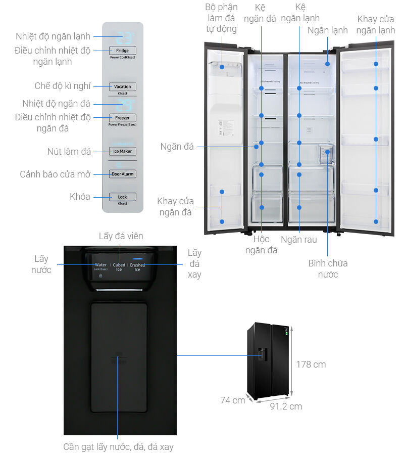 tủ lạnh samsung inverter 617 lít rs64r53012c/sv
