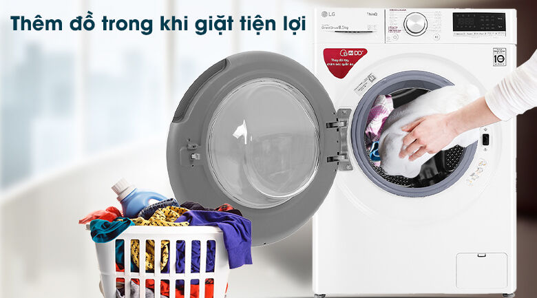 máy giặt lg inverter 8.5 kg fv1408s4w - thêm đồ khi giặt
