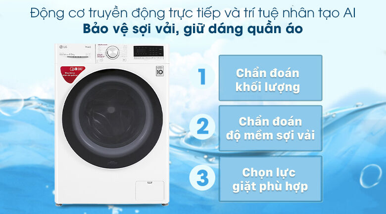 máy giặt lg inverter 8.5 kg fv1408s4w - công nghệ ai dd