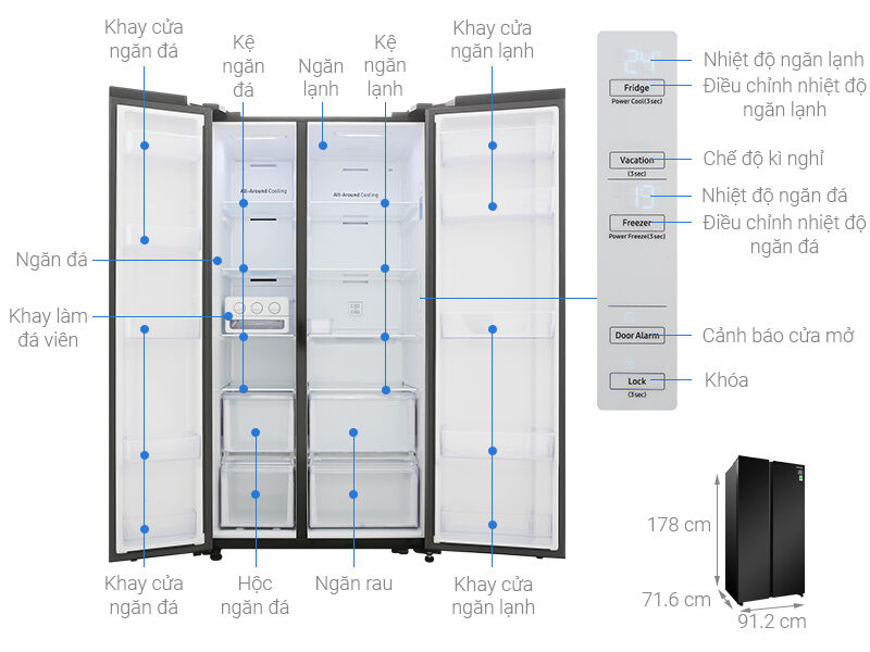 tủ lạnh samsung inverter 647 lít rs62r5001b4/sv