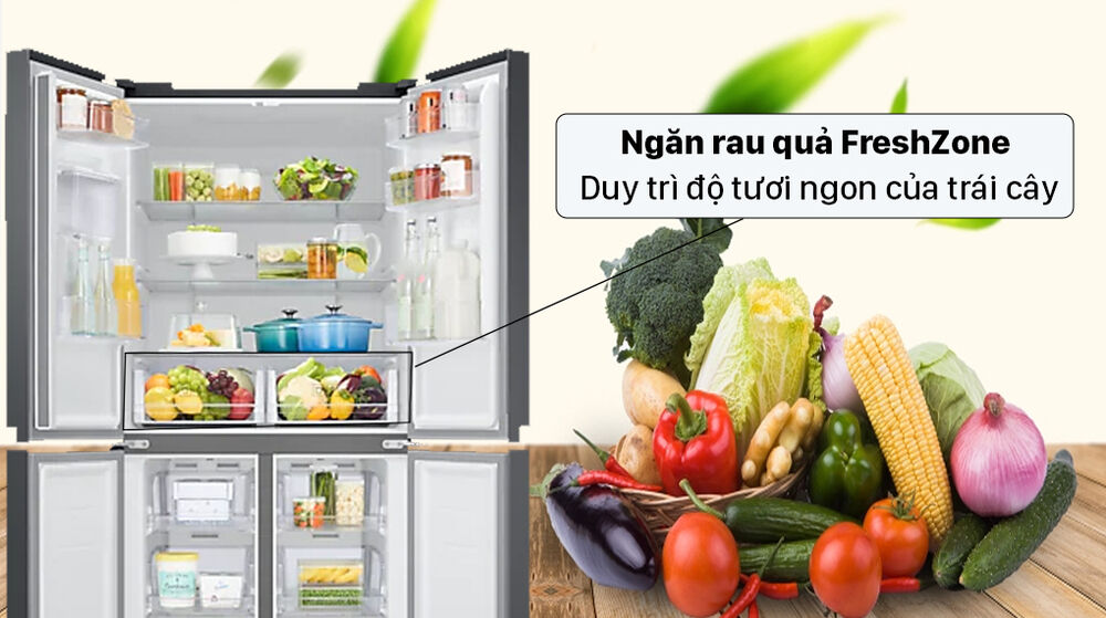 tủ lạnh samsung inverter 488 lít rf48a4010b4/sv - ngăn rau củ fresh zone