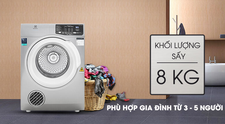 Khối lượng sấy 8 kg - Máy sấy Electrolux 8 Kg EDV805JQSA khối lượng sấy 8 kg - máy sấy electrolux 8 kg edv805jqsa