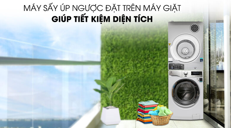 Chồng ngược máy sấy Electrolux 8 Kg EDV805JQSA với máy giặt  chồng ngược máy sấy electrolux 8 kg edv805jqsa với máy giặt