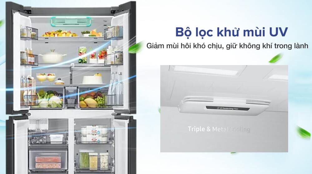 tủ lạnh samsung inverter 599 lít rf60a91r177/sv - khử mùi diệt khuẩn, đảm bảo vệ sinh với bộ lọc khử mùi uv