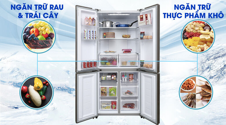 ngăn trữ rau củ, quả và thực phẩm khô riêng biệt - tủ lạnh aqua inverter 516 lít aqr-ig525am gb