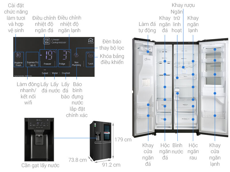 tủ lạnh lg inverter instaview door-in-door 601 lít gr-x247mc