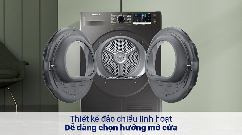 máy sấy bơm nhiệt samsung 9 kg dc90ta240ax/sv - cửa đảo chiều