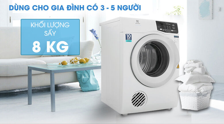 Khối lượng sấy 8 kg - Máy sấy Electrolux 8 Kg EDV805JQWA khối lượng sấy 8 kg - máy sấy electrolux 8 kg edv805jqwa
