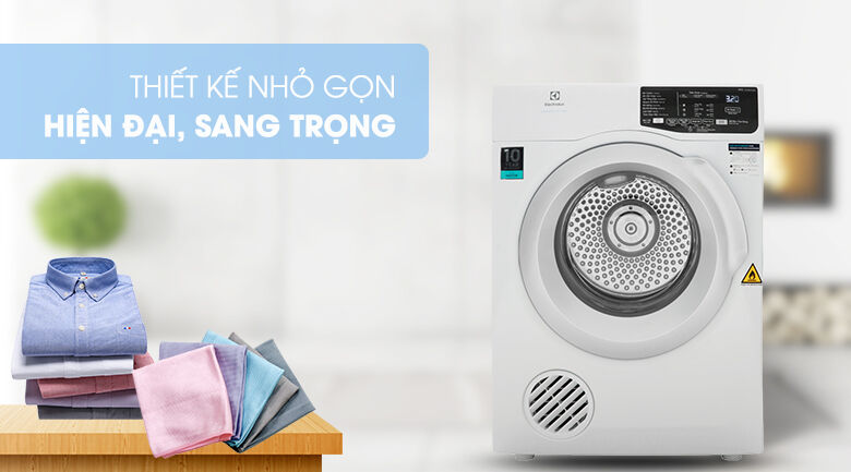 Kiểu dáng thanh lịch, nhỏ gọn, tiết kiệm không gian - Máy sấy Electrolux 8 Kg EDV805JQWA kiểu dáng thanh lịch, nhỏ gọn, tiết kiệm không gian - máy sấy electrolux 8 kg edv805jqwa