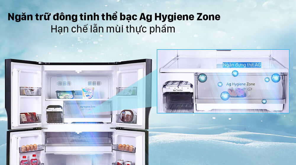 tủ lạnh panasonic inverter 550 lít nr-dz601vgkv - ngăn trữ đông tinh thể bạc ag hygiene zone