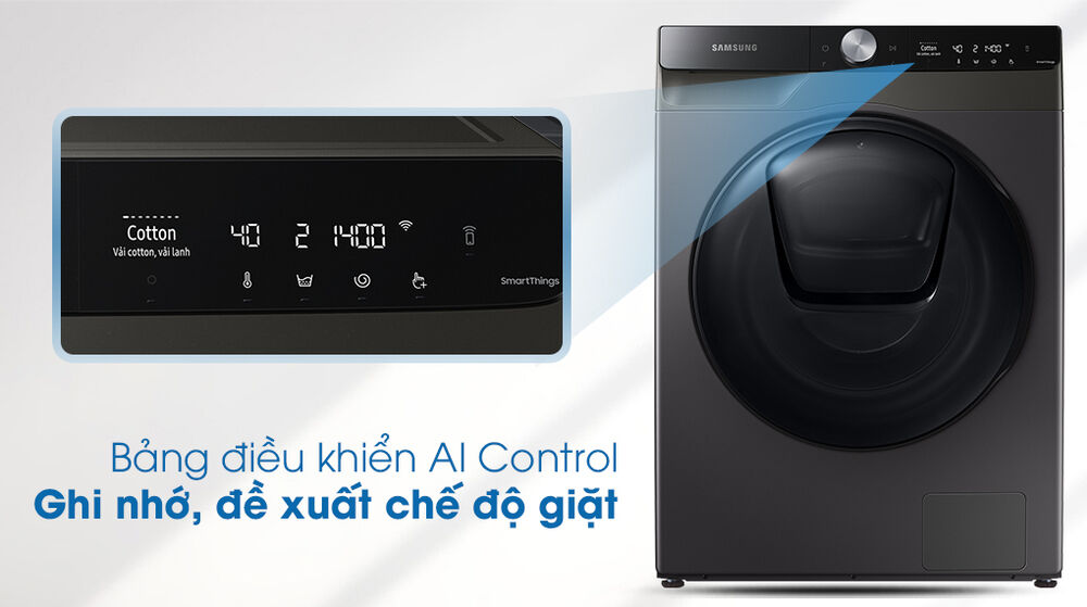 máy giặt sấy samsung addwash inverter 9.5kg wd95t754dbx/sv-ghi nhớ tự động, đề xuất chế độ giặt tiện lợi nhờ bảng điều khiển thông minh ai