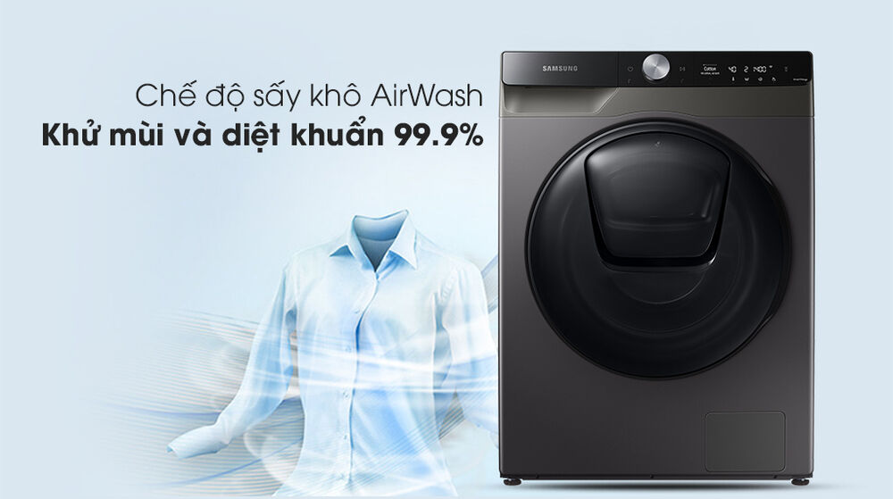 máy giặt sấy samsung addwash inverter 9.5kg wd95t754dbx/sv-kết hợp giặt với chế độ sấy khô airwash khử mùi và diệt khuẩn đến 99.9%