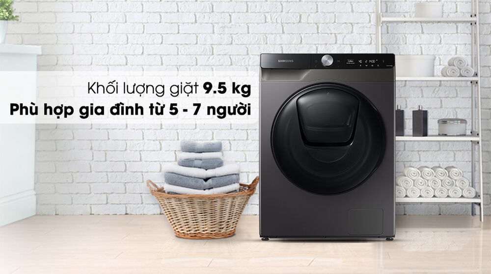 máy giặt sấy samsung addwash inverter 9.5kg wd95t754dbx/sv-khối lượng giặt 9.5kg, phù hợp gia đình đông thành viên (từ 5 - 7 người)