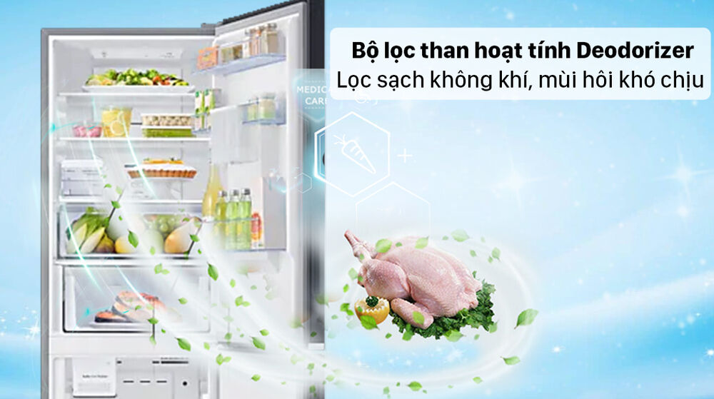 tủ lạnh samsung inverter 307 lít rb30n4190bu/sv - lọc không khí, khử mùi hôi
