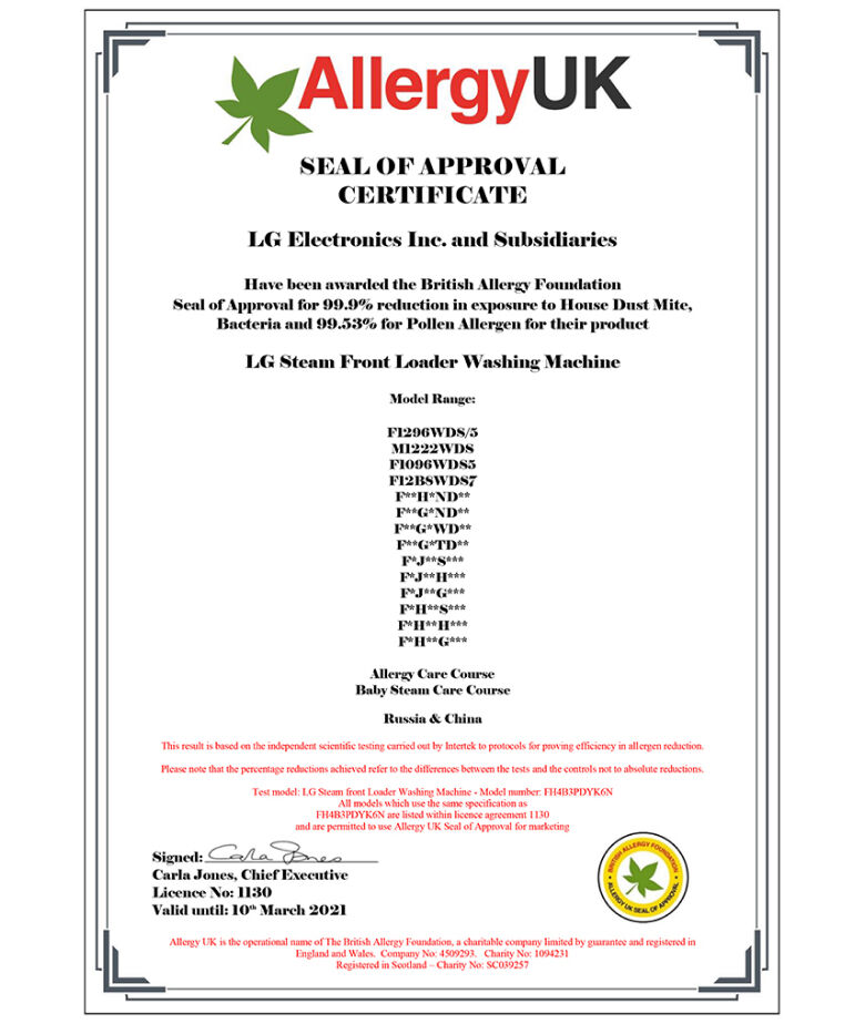 Kết quả chứng nhận thử nghiệm công nghệ giặt hơi nước Steam kết quả chứng nhận thử nghiệm công nghệ giặt hơi nước steam