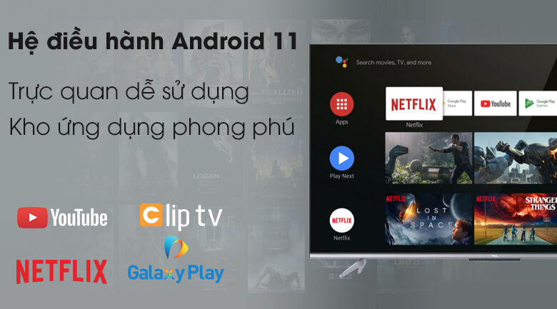hệ điều hành android 11 - tivi led 4k tcl 43p725