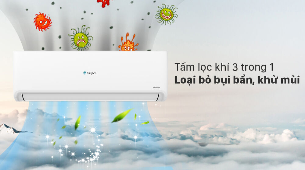 máy lạnh casper inverter 1 hp với tấm lọc khí tiện lợi
