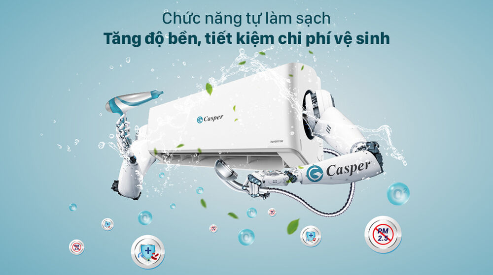 máy lạnh casper inverter 1 hp sở hữu chức năng tự vệ sinh, tiết kiệm chi phí hiệu quả