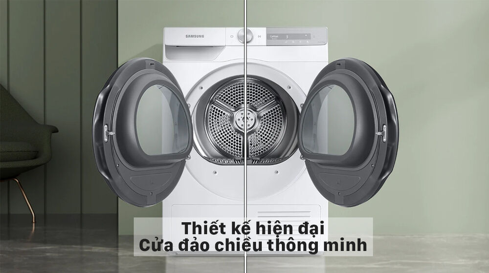 Máy sấy bơm nhiệt Samsung 9kg DV90T7240BH/SV - Thiết kế cửa đảo máy sấy bơm nhiệt samsung 9kg dv90t7240bh/sv - thiết kế cửa đảo