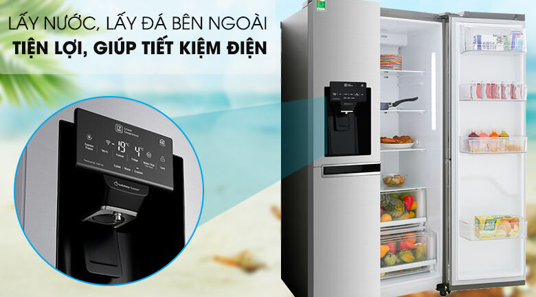 lấy nước và đá ngoài -tủ lạnh lg gr-d247jds