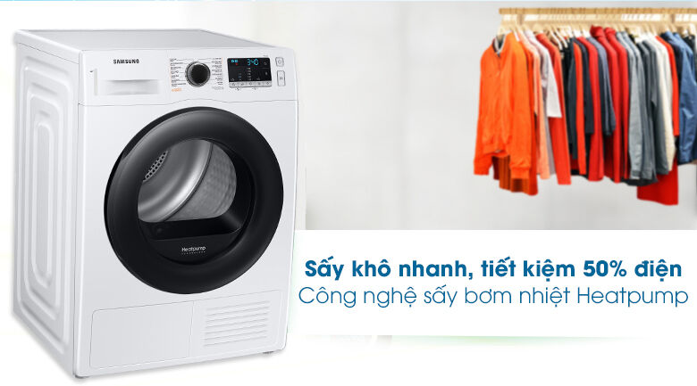 máy sấy samsung 9kg dv90ta240ae/sv - sấy bơm nhiệt
