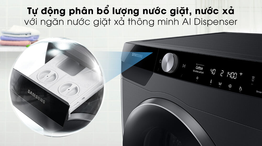 máy giặt samsung inverter 10kg ww10tp44dsb/sv -phân bổ nước giặt xả tối ưu với ngăn ai dispenser