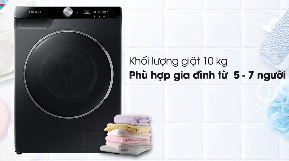 máy giặt samsung inverter 10kg ww10tp44dsb/sv-khối lượng giặt 10kg, phù hợp gia đình 5 - 7 người