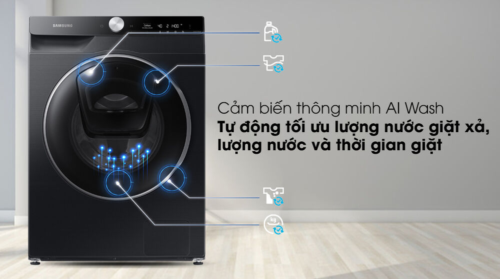 máy giặt samsung ai addwash inverter 12kg ww12tp94dsb/sv - cảm biến thông minh ai wash