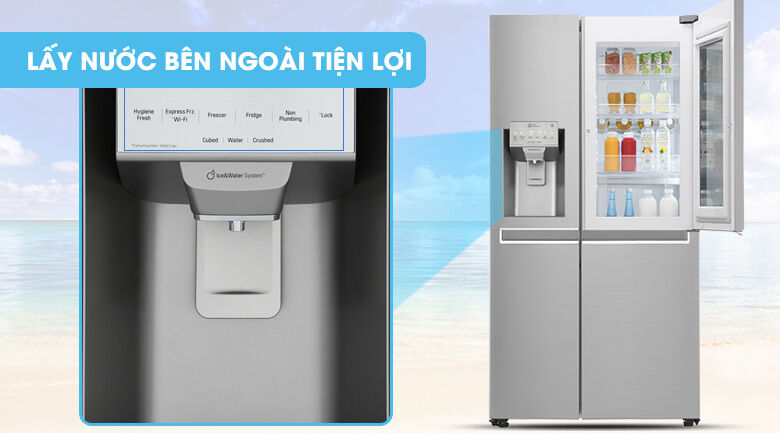 lấy nước, lấy đá bên ngoài tiện lợi - tủ lạnh lg inverter instaview door-in-door 601 lít gr-x247js