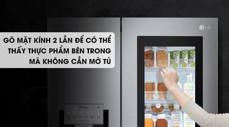 gõ 2 lần nhìn thấy bên trong - tủ lạnh instaview lg