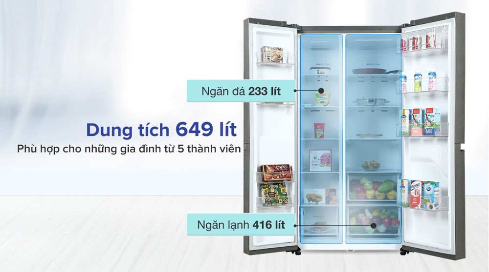 Tủ lạnh LG Inverter 649 Lít GR-B257JDS - Dung tích 649 lít tủ lạnh lg inverter 649 lít gr-b257jds - dung tích 649 lít