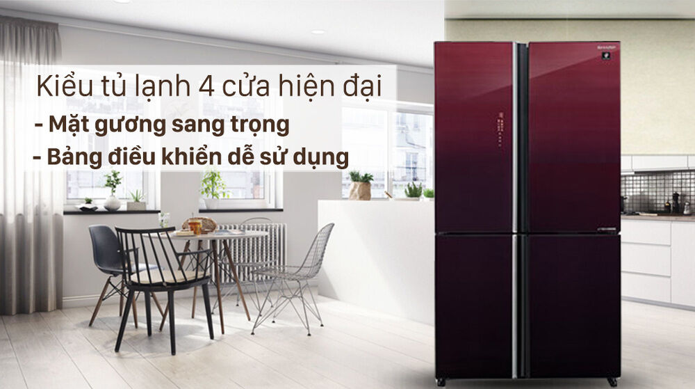 tủ lạnh sharp inverter 525 lít sj-fxp600vg-mr-kiểu tủ hiện đại, mặt gương sang trọng với bảng điều khiển dễ sử dụng