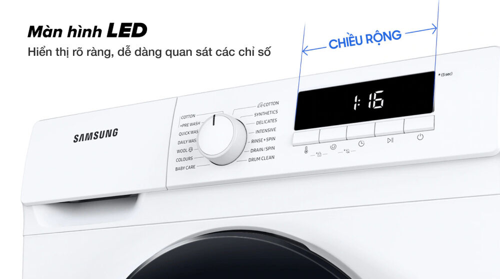 máy giặt samsung inverter 8kg ww80t3020ww/sv - màn hình led