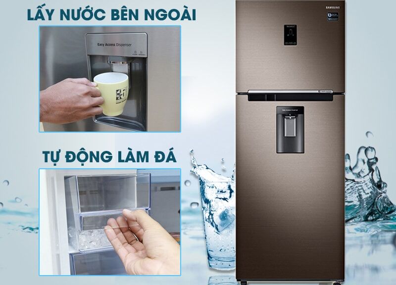 làm đá tự động và lấy nước bên ngoài - tủ lạnh samsung inverter 380 lít rt38k5982dx/sv