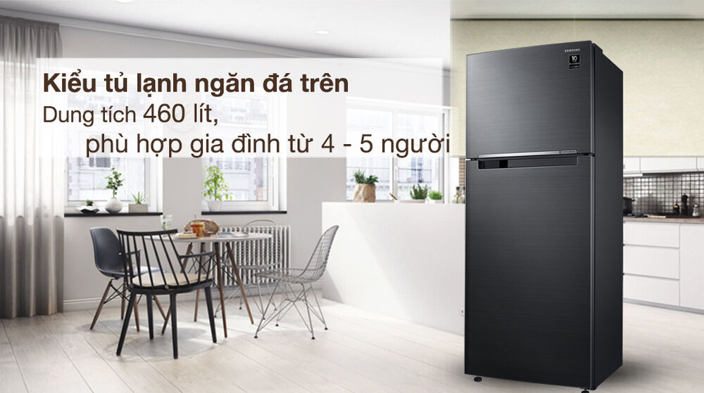 kiểu tủ lạnh ngăn đá trên, dung tích 460 lít - tủ lạnh samsung inverter 460 lít rt46k603jb1/sv