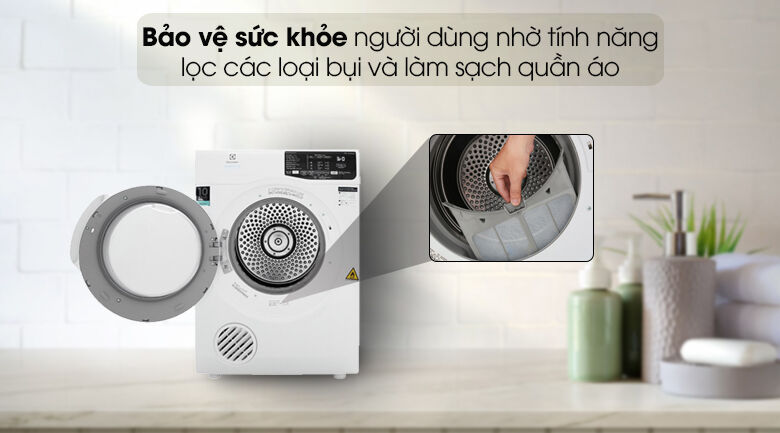 Bảo vệ sức khỏe người dùng nhờ tính năng lọc bụi và làm sạch quần áo bảo vệ sức khỏe người dùng nhờ tính năng lọc bụi và làm sạch quần áo