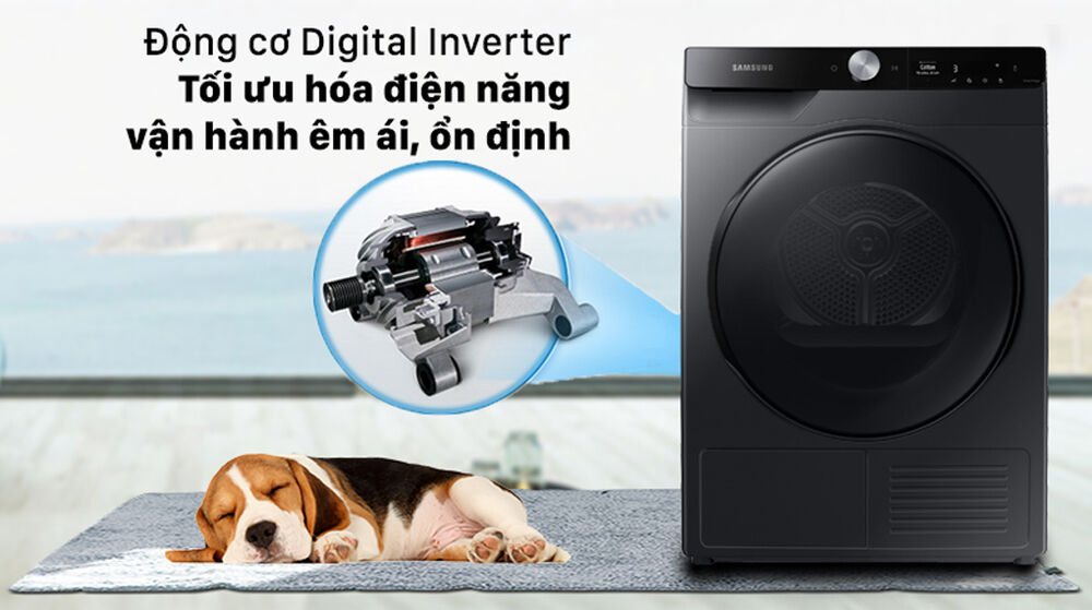 Máy sấy Samsung Inverter 9 kg DV90T7240BB/SV - Động cơ Digital Inverter tối ưu hóa điện năng, vận hành êm ái máy sấy samsung inverter 9 kg dv90t7240bb/sv - động cơ digital inverter tối ưu hóa điện năng, vận hành êm ái