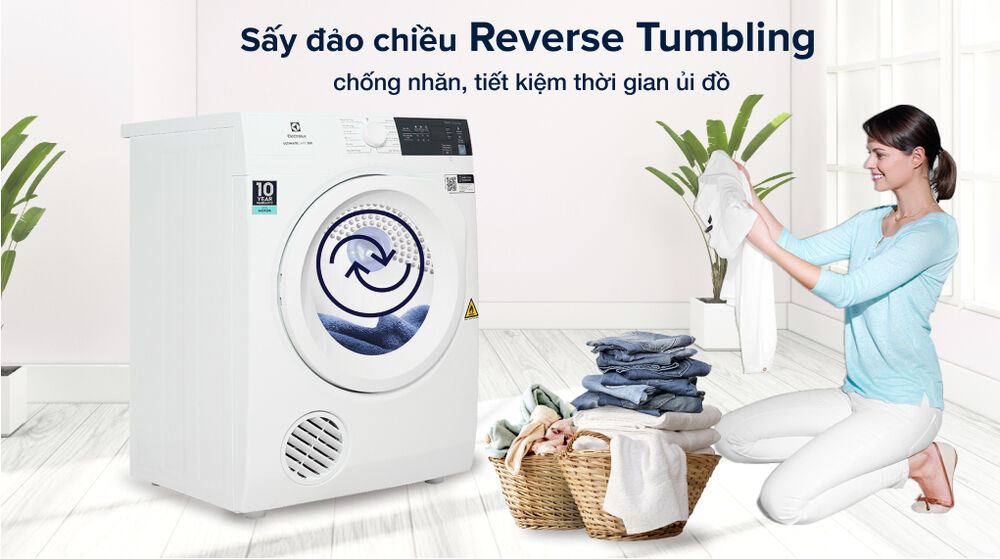 Máy sấy thông hơi Electrolux 7.5 kg EDV754H3WB - Sấy đảo chiều giảm nhăn máy sấy thông hơi electrolux 7.5 kg edv754h3wb - sấy đảo chiều giảm nhăn