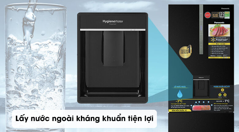 tủ lạnh panasonic inverter 417 lít nr-bx471gpkv - lấy nước ngoài