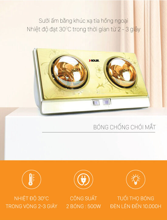 đèn sưởi nhà tắm 2 bóng