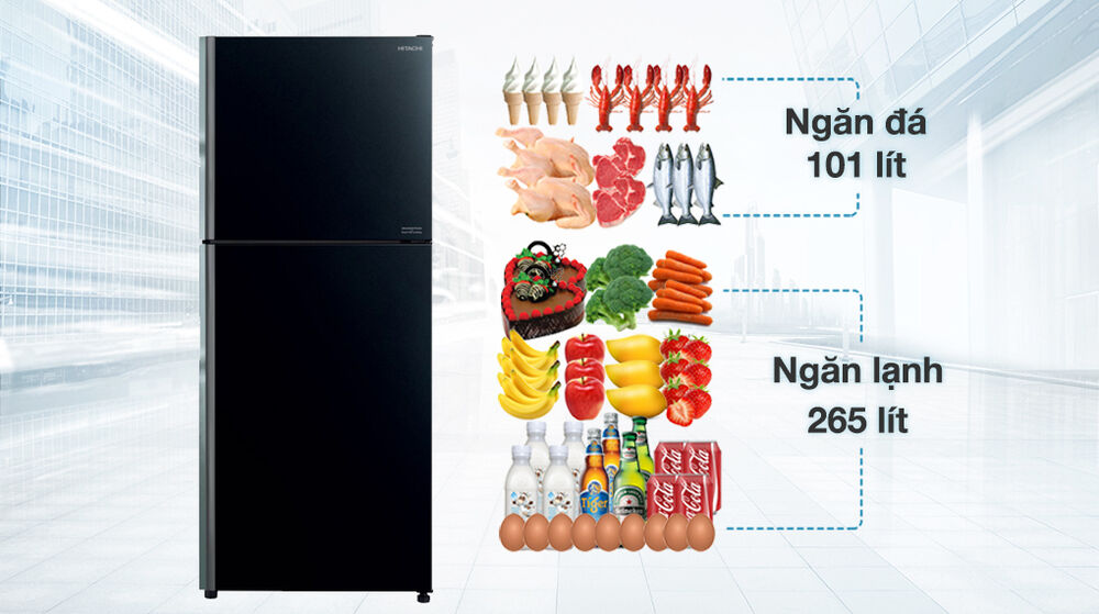 tủ lạnh hitachi inverter 366 lít r-fvx480pgv9 gbk - dung tích