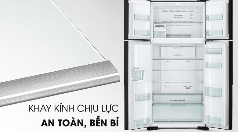 khay kính chịu lực- tủ lạnh hitachi inverter 540 lít r-fw690pgv7 gbk