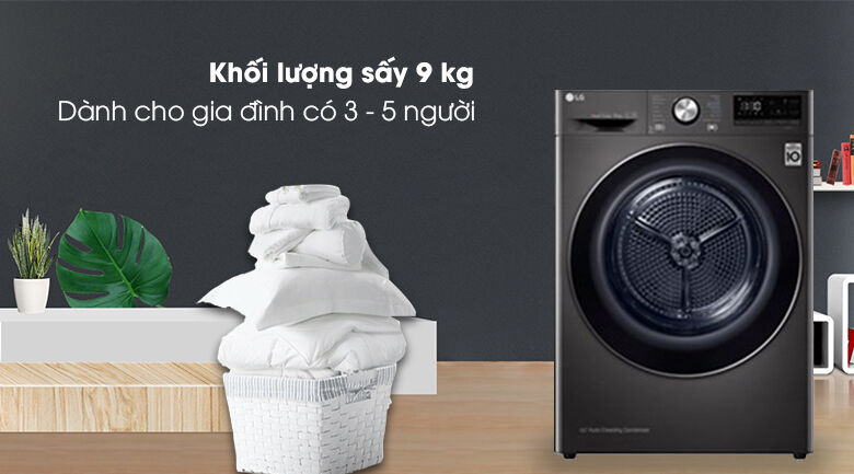 máy sấy lg 9 kg dvhp09b - khối lượng sấy