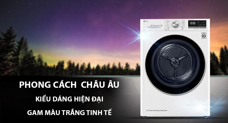 máy sấy lg 9 kg dvhp09w-thiết kế phong cách châu âu, kiểu dáng hiện đại cùng gam màu trắng tinh tế